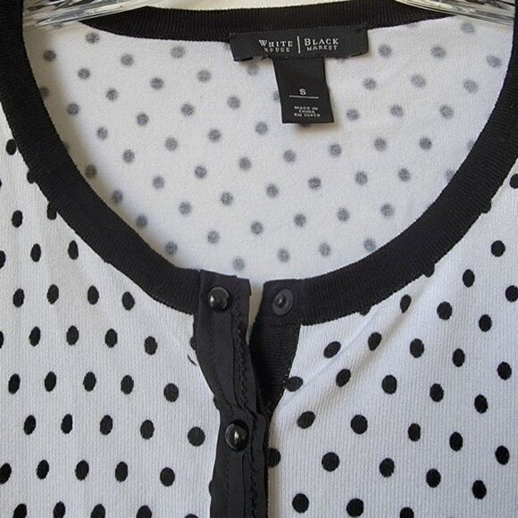 WHITE House Black Market Polka Dot Print Black White 3/4 Sleeve Cardigan Small - Picture 2 of 9